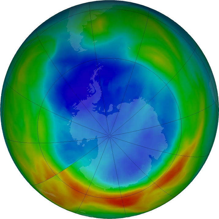 Antarctic ozone map for 22 August 2019